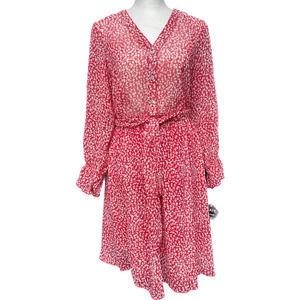 Kate and Lily Petite Red & White Floral Chiffon Dress Size 6P Sheer Lined Bottom